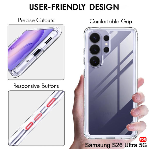 Mobielectro Clear Transparent Shockproof Scratch Resistant Protective Phone Case for Samsung S26 Ultra