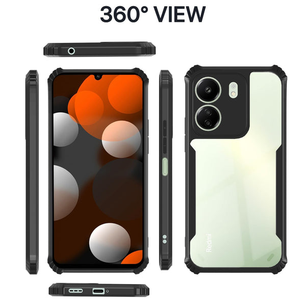 Mobielectro Camera Bump Protection | Slim Stylish 360 Protection Design |Crystal Clear | Shockproof Eagle Back Cover for RedMi 13C 4G|POCO C65 - Black