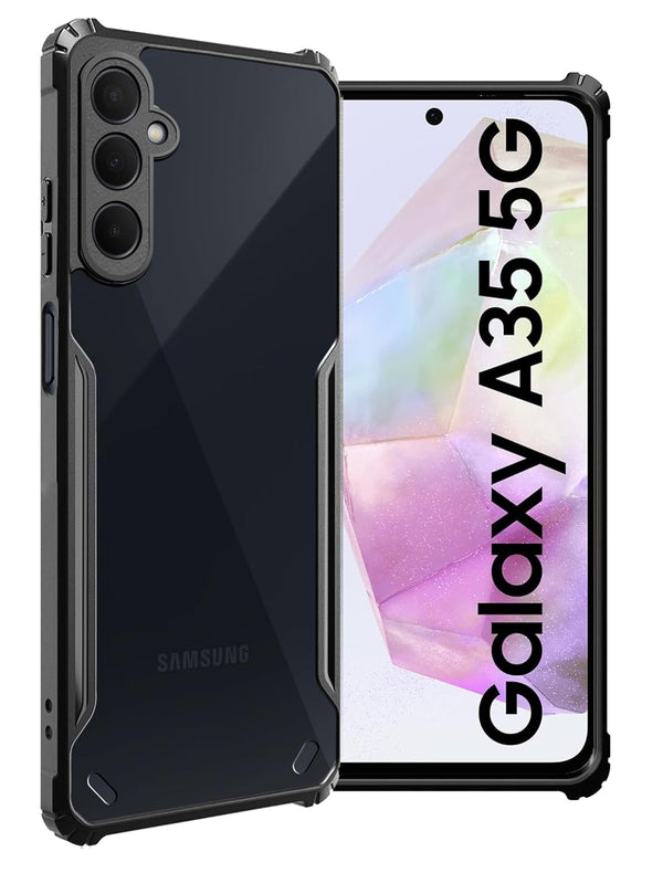 Mobielectro Camera Bump Protection | Slim Stylish 360 Protection Design |Crystal Clear | Shockproof Eagle Back Cover for Samsung A35 5G - Black