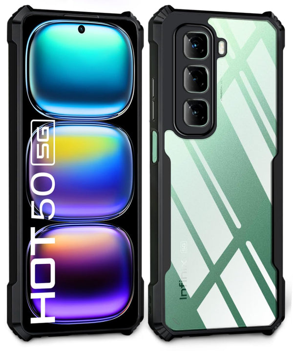 Mobielectro Camera Bump Protection | Slim Stylish 360 Protection Design |Crystal Clear | Shockproof Eagle Back Cover for Infinix Hot 50 5G - Black