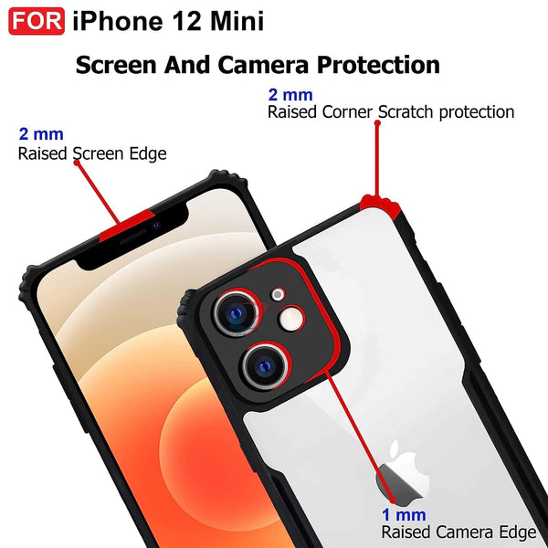 Mobielectro Camera Bump Protection | Slim Stylish 360 Protection Design |Crystal Clear | Shockproof Eagle Back Cover for iPhone 12 Mini - Black