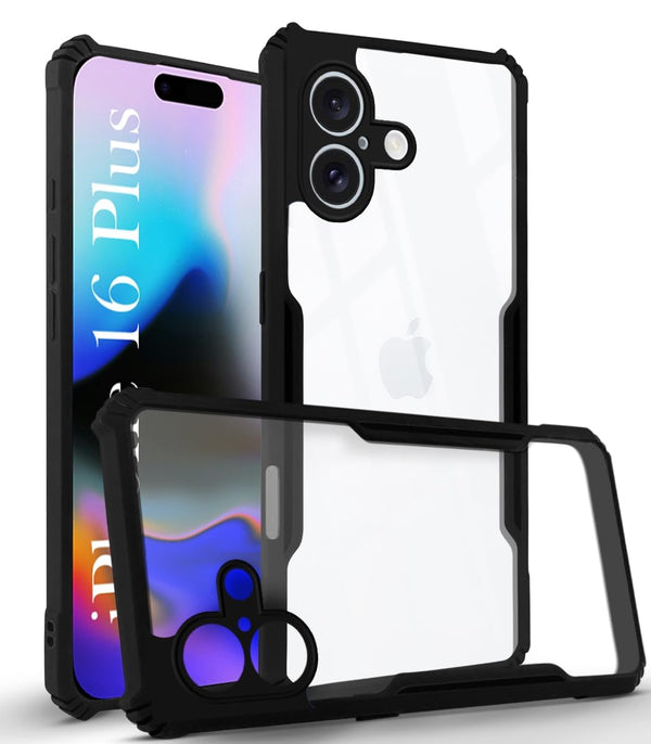 Mobielectro Camera Bump Protection | Slim Stylish 360 Protection Design |Crystal Clear | Shockproof Eagle Back Cover for iPhone 16 Plus- Black