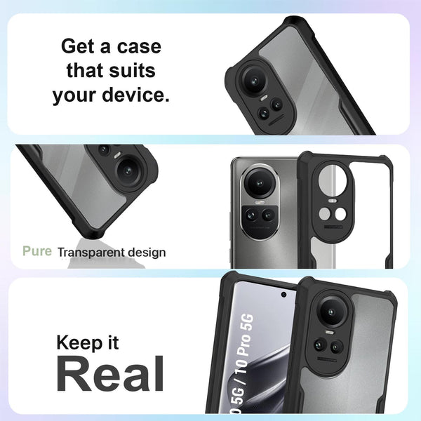 Mobielectro Camera Bump Protection | Slim Stylish 360 Protection Design |Crystal Clear | Shockproof Eagle Back Cover for Oppo RENO 10 5G |Reno 10 Pro 5G - Black