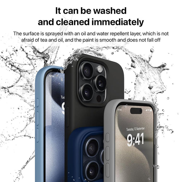 Mobielectro Waterkproof Soft Silicone Ultra Slim O.G Case for iPhone 15 pro max- Black