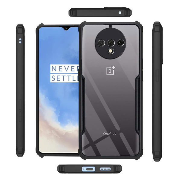 Mobielectro Camera Bump Protection | Slim Stylish 360 Protection Design |Crystal Clear | Shockproof Eagle Back Cover for OnePlus 7T - Black