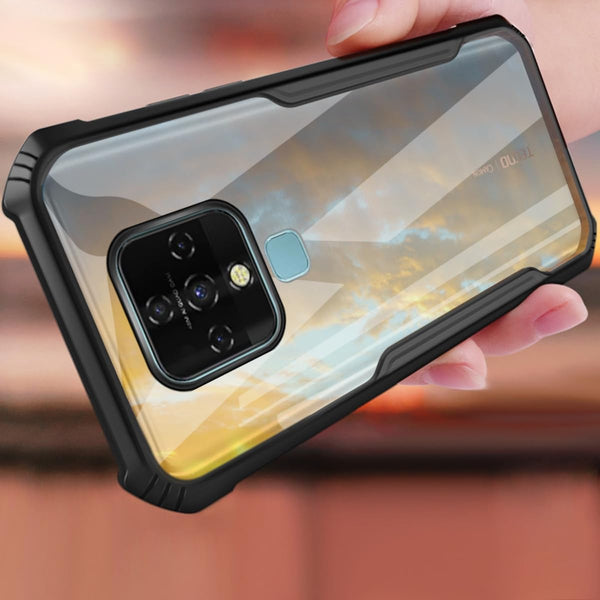 Mobielectro Camera Bump Protection | Slim Stylish 360 Protection Design |Crystal Clear | Shockproof Eagle Back Cover for Tecno Camon 16 - Black