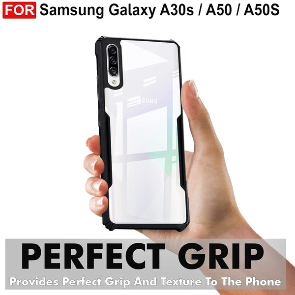 Mobielectro Camera Bump Protection | Slim Stylish 360 Protection Design |Crystal Clear | Shockproof Eagle Back Cover for Samsung A50|A50|A30s - Black
