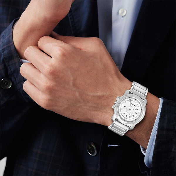 Quartz Analog Silver Dial Silver Stainless Steel Strap Watch for Men