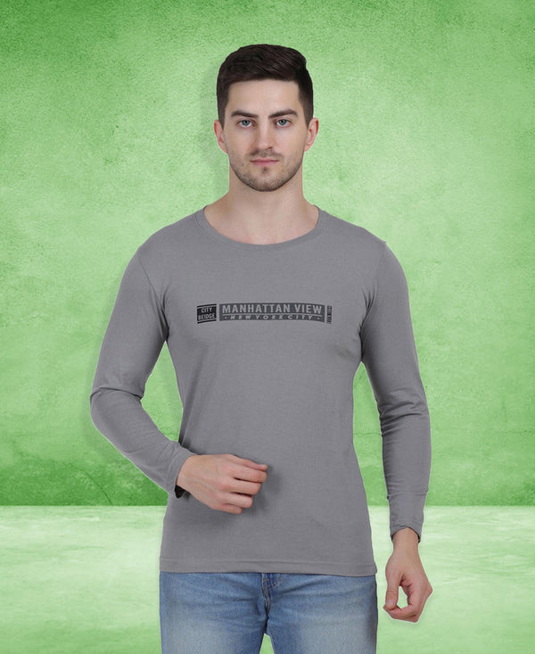 HiFlyers Men Grey Mã©Lange Regular Fit Printed Round Neck T-Shirt