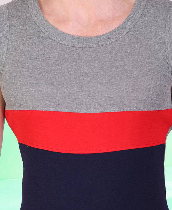 T.T. Men DesignerGym Vest Pack Of 2 Grey-Blue -Black-Red