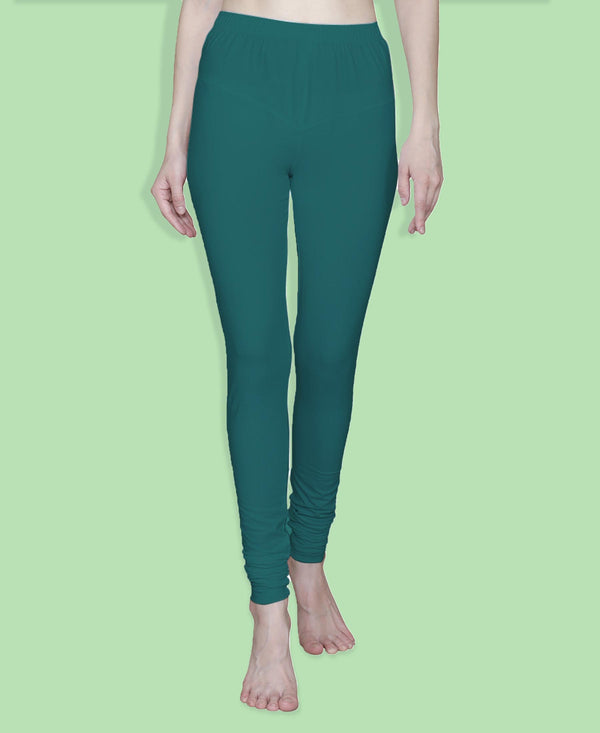 T.T. Women Solid Chudidar Cotton Lycra Cool Leggings -Emerald Green