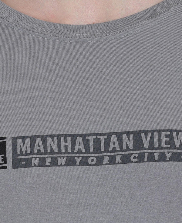 HiFlyers Men Grey Mã©Lange Regular Fit Printed Round Neck T-Shirt