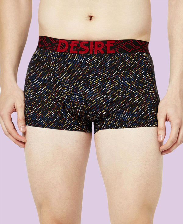 T.T. Mens Desire 100% Combed Cotton Printed Mini Top Elastic Trunk Pack Of 3 Black-Orange-Red