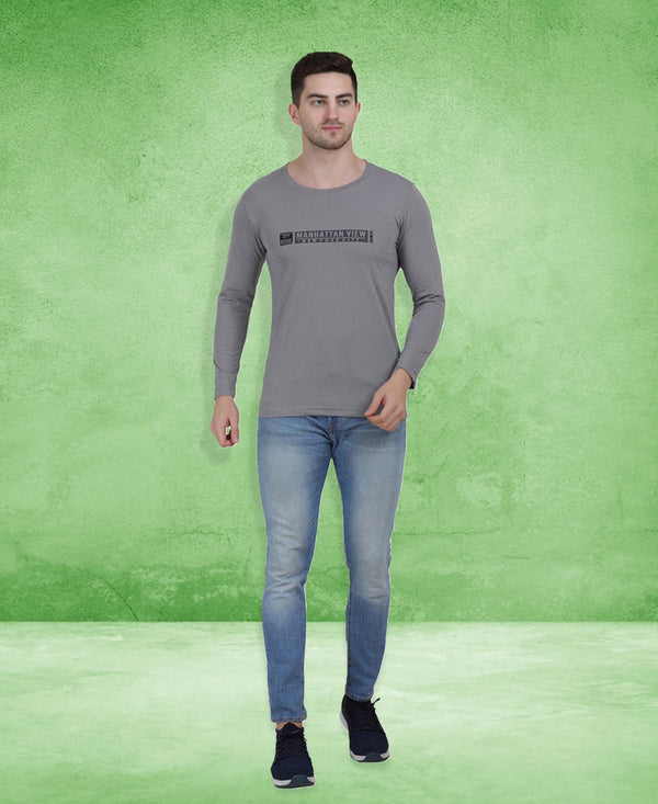 HiFlyers Men Grey Mã©Lange Regular Fit Printed Round Neck T-Shirt