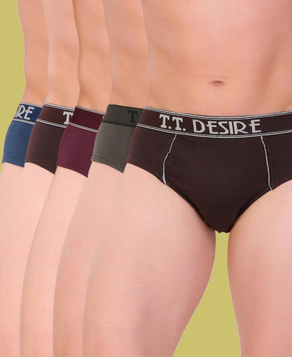 T.T. Men Desire Brief Solid Pack Of 5 Assorted Colors