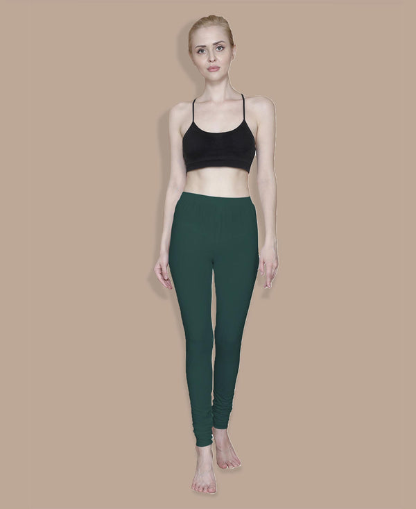 T.T. Women Solid Chudidar Cotton Lycra Cool Leggings -Ink Blue - Military Green( Free Size)