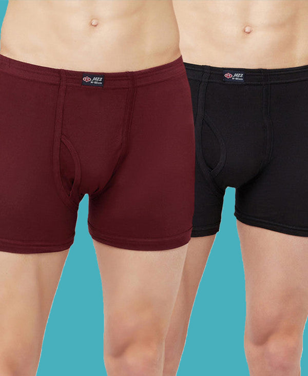T.T. Mens Jazz Fine Long Inner Elastic TrunkPack Of 2 Black-Maroon