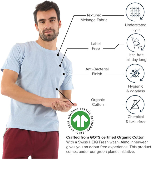 T.T. Men’S Organic Cotton T-Shirt|Melange Slim Fit Tees For Men | Round Neck|Regular Fit|Anti-Bacterial & Lightweight | Ideal For Gym/Sports Activities|White