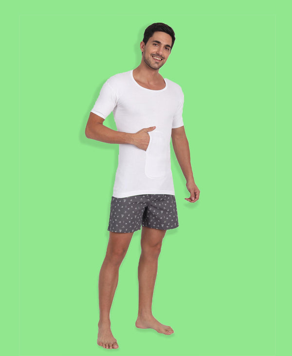 T.T. Men Interlock Half Sleeve Vest With Pocket Pack Of 2 White