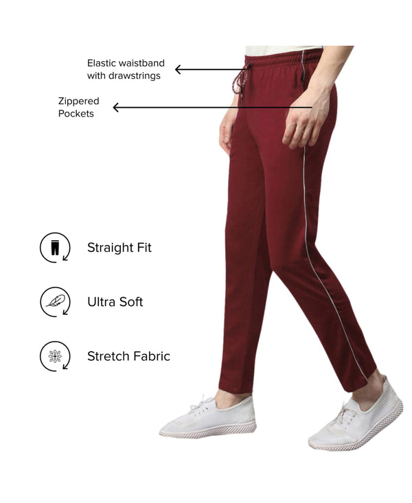 T.T. Men|Cotton Trackpant With Zipper Pocket|Regular Fit|Elastic Waist With Drawstring, Ultra Soft Stretch Fabric – Gym, Sports & Casual Wear With Side Piping||Maroon