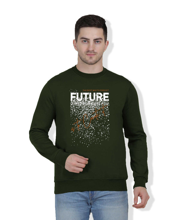 Hiflyers Men|Regular Fit|Chest Printed Cotton Fleece|Soft Stylish Casual Winter Wear Sweatshirt|Olive-P13