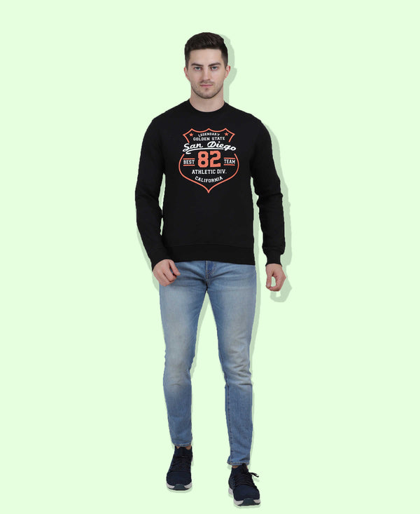 Hiflyers Men|Regular Fit|Chest Printed Cotton Fleece|Soft Stylish Casual Winter Wear Sweatshirt|Black-P1