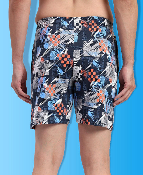 T.T. Men Regular Fit Cotton Polyster Printed Short With Zip Pocket Pack Of 1-Blue