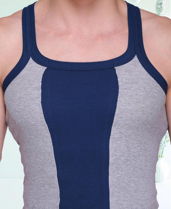 T.T. Men DesignerGym Vest Pack Of 2 Black-Olive -Grey-Blue