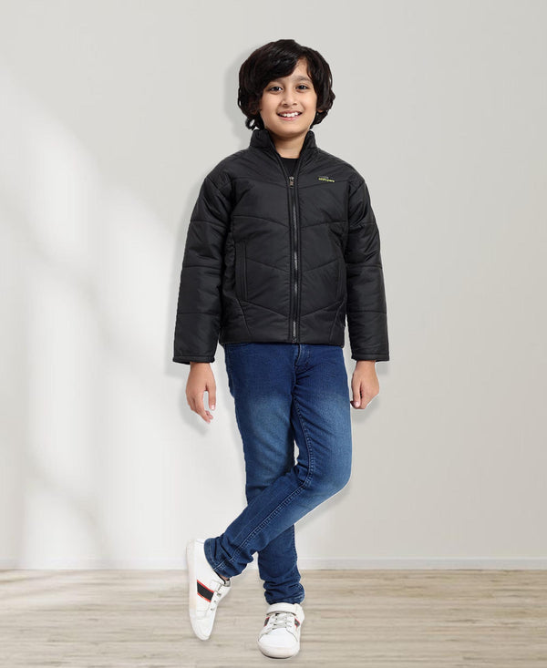 HiFlyers Boys Regular Fit | Polyster |Fluffy Full Sleeves |Quilted Insulation|High Neck Stand Collar|Zipper Jacket -Black