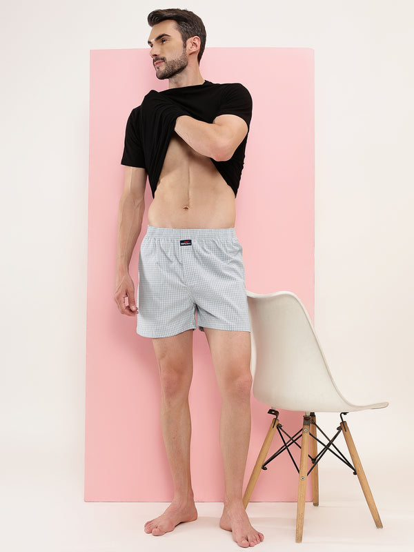 HiFlyers Men Regular Fit Checked Super Combed Cotton Woven Boxer Short Pack Of 1 Blue