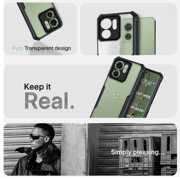 Mobielectro Camera Bump Protection | Slim Stylish 360 Protection Design |Crystal Clear | Shockproof Eagle Back Cover for Moto Edge 40 - Black