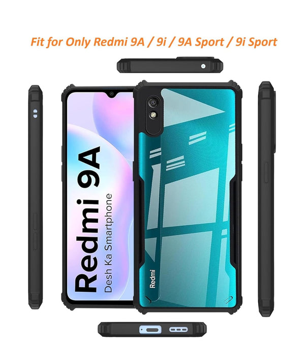 Mobielectro Camera Bump Protection | Slim Stylish 360 Protection Design |Crystal Clear | Shockproof Eagle Back Cover for RedMi 9A|9i|9 Sport|9i Sport - Black