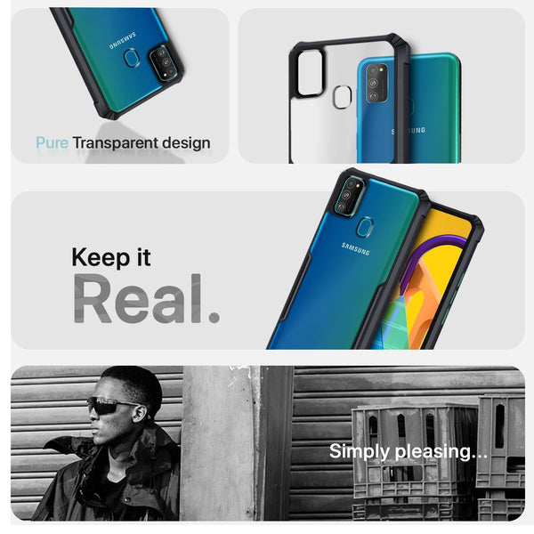 Mobielectro Camera Bump Protection | Slim Stylish 360 Protection Design |Crystal Clear | Shockproof Eagle Back Cover for Samsung M30S - Black