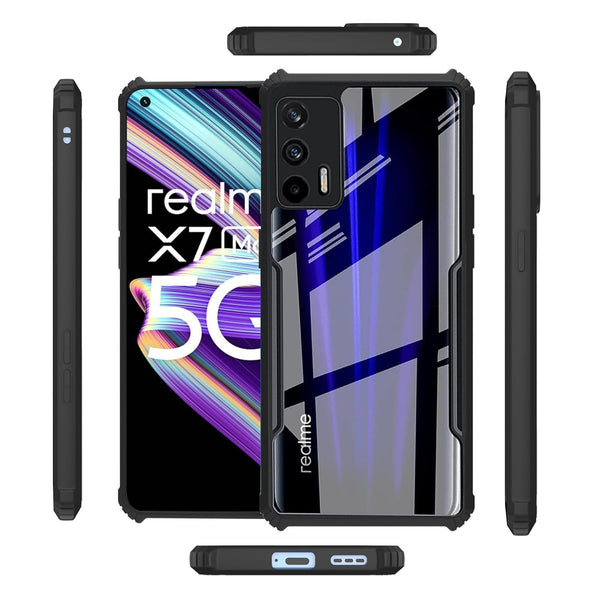 Mobielectro Camera Bump Protection | Slim Stylish 360 Protection Design |Crystal Clear | Shockproof Eagle Back Cover for Realme X7 Max- Black