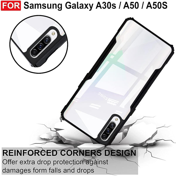 Mobielectro Camera Bump Protection | Slim Stylish 360 Protection Design |Crystal Clear | Shockproof Eagle Back Cover for Samsung A50|A50|A30s - Black