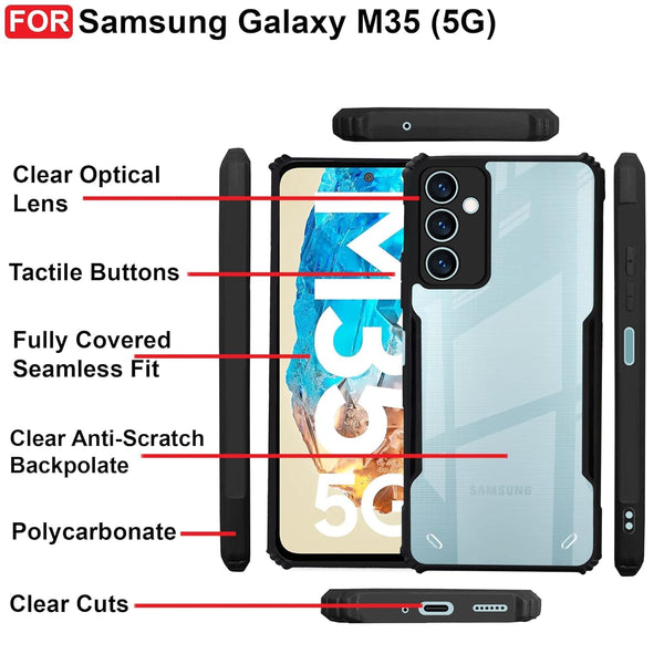 Mobielectro Camera Bump Protection | Slim Stylish 360 Protection Design |Crystal Clear | Shockproof Eagle Back Cover for Samsung M35 5G - Black