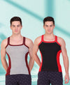 T.T. Men DesignerGym Vest Pack Of 2 Black-Red-Grey-Maroon