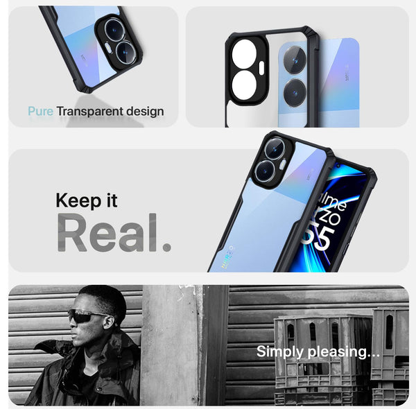 Mobielectro Camera Bump Protection | Slim Stylish 360 Protection Design |Crystal Clear | Shockproof Eagle Back Cover for Realme C55|N55 - Black