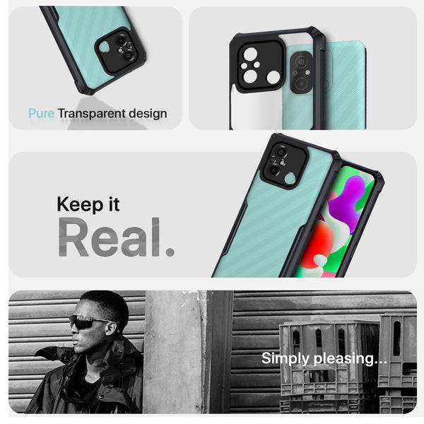 Mobielectro Camera Bump Protection | Slim Stylish 360 Protection Design |Crystal Clear | Shockproof Eagle Back Cover for RedMi 12C | POCO C55 - Black