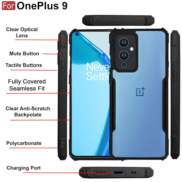 Mobielectro Camera Bump Protection | Slim Stylish 360 Protection Design |Crystal Clear | Shockproof Eagle Back Cover for OnePlus 9 - Black