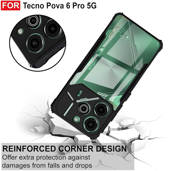Mobielectro Camera Bump Protection | Slim Stylish 360 Protection Design |Crystal Clear | Shockproof Eagle Back Cover for Tecno Pova 6 Pro 5G - Black