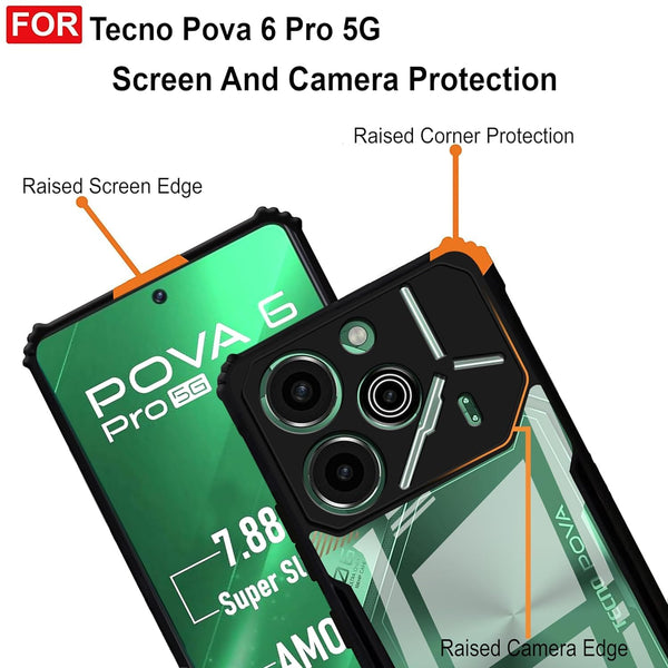 Mobielectro Camera Bump Protection | Slim Stylish 360 Protection Design |Crystal Clear | Shockproof Eagle Back Cover for Tecno Pova 6 Pro 5G - Black