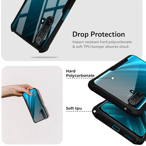 Mobielectro Camera Bump Protection | Slim Stylish 360 Protection Design |Crystal Clear | Shockproof Eagle Back Cover for Realme X50 - Black