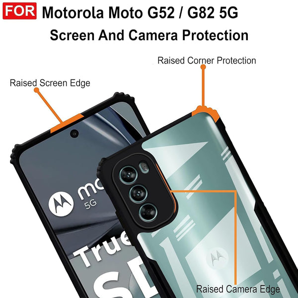 Mobielectro Camera Bump Protection | Slim Stylish 360 Protection Design |Crystal Clear | Shockproof Eagle Back Cover for Moto G52 | Moto 82 5G - Black