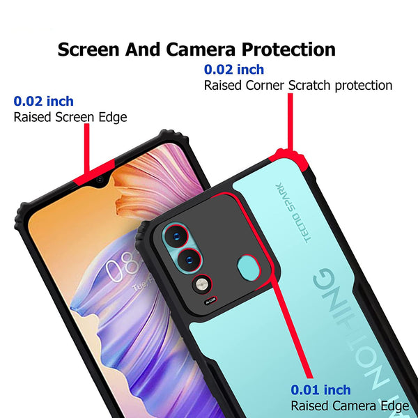 Mobielectro Camera Bump Protection | Slim Stylish 360 Protection Design |Crystal Clear | Shockproof Eagle Back Cover for Tecno Spark 8 - Black