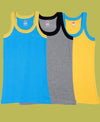 T.T. Kids Titanic Gym Vest Pack Of 3 Trqs-Yellow-Grey