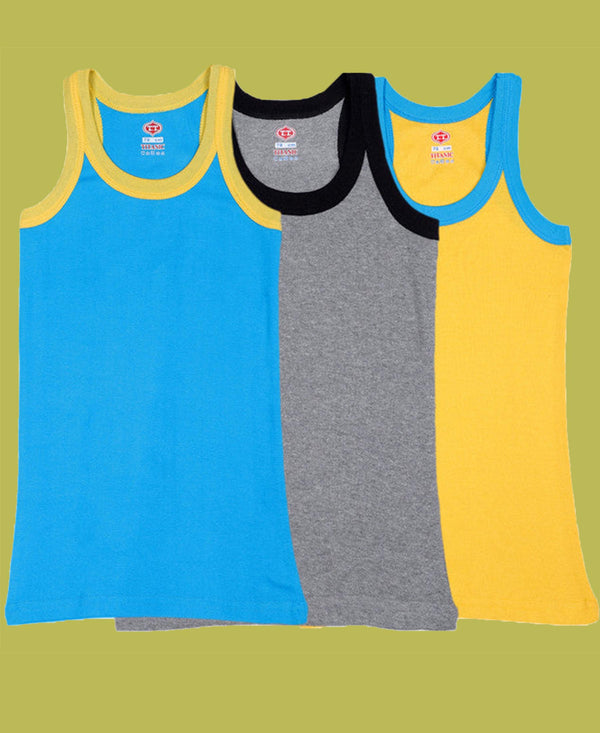 T.T. Kids Titanic Gym Vest Pack Of 3 Trqs-Yellow-Grey