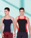 T.T. Men DesignerGym Vest Pack Of 2 Black-Red-Navy-Grey