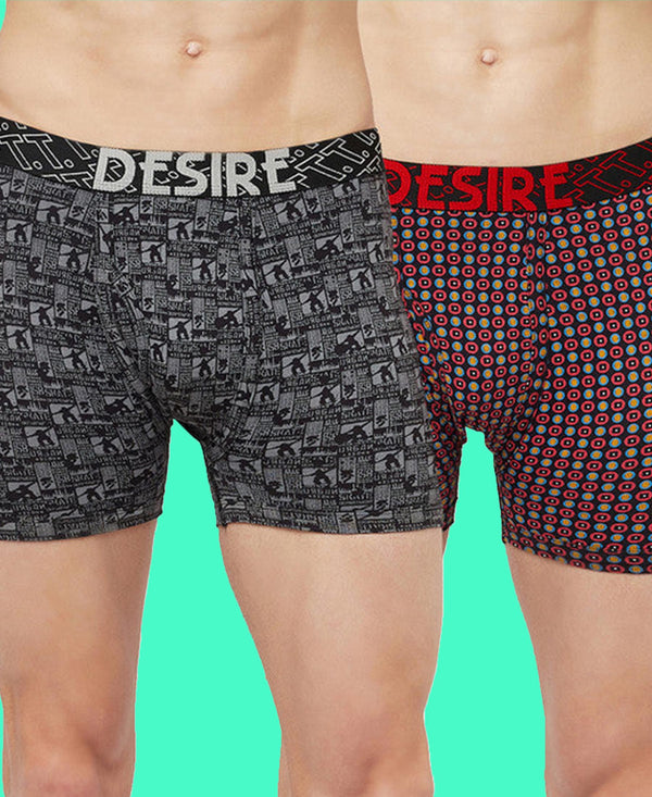 T.T. Mens Desire Printed Long Top Elastic TrunkPack Of 2 Anthra-Red