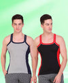 T.T. Men DesignerGym Vest Pack Of 2 Black-Red -Grey-Nvy